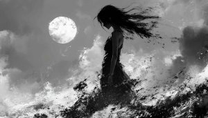 Dark Anime Wallpaper: Woman with Moon, Desktop and Mobile Backgrounds