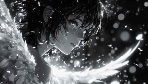 Anime Angel Wallpaper, Black and White, Artistic Digital Art