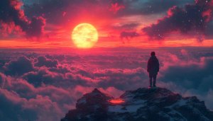 Sunset Sky Wallpaper: Mountain Top View, 4k Resolution Background