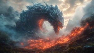 Epic Dragon Wallpaper, Fantasy Creature, Mountain Landscape, Fire Serpent