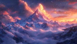 Mountain Wallpaper: Snowy Peaks, Starry Sky, Sunset Scenery, 4k