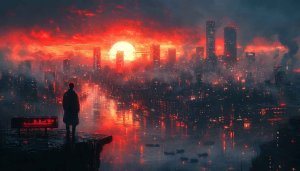 Cyberpunk City Wallpaper, Red Sky Wallpaper, Dystopian Wallpaper, Cityscape Wallpaper
