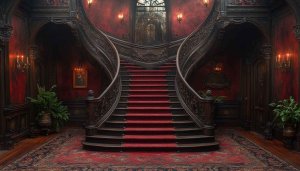 Gothic Architecture Wallpaper, Red Room Wallpaper, Staircase Wallpaper, 4k