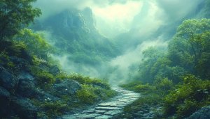 Misty Mountain Landscape Wallpaper for Desktop & Phone, Nature Theme