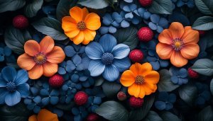 Floral Wallpaper: Orange and Blue Flowers for Desktop & Mobile