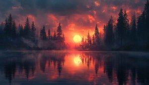 Lake Wallpaper, Forest Sunset Background, Nature Desktop Wallpaper 4K
