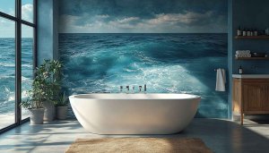 Ocean Wallpaper: Bathroom Decor, Coastal View, Sea Wave, 4K
