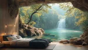Waterfall Cave Bedroom Wallpaper, Scenic Nature Wallpaper, 4k Wallpaper