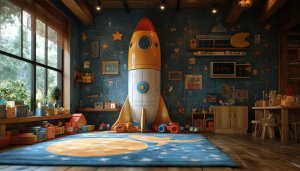 Rocket Wallpaper: Kids Room Decor, Nursery Wallpaper, Toy Wallpaper