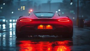 Red Sports Car Wallpaper - Rainy Night Vehicle Background