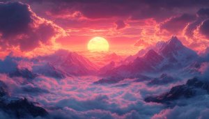 Mountain Landscape Wallpaper with Moon and Pink Sky Scenery 4K