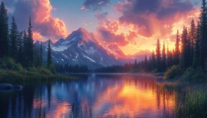 Mountain Lake Wallpaper, Scenic Sunset Landscape Wallpaper, Nature 4K Wallpaper