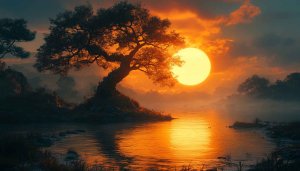 Sunset Lake Wallpaper, Nature Scenery, Tranquil Scenery, 4k Wallpaper