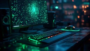 Gaming Setup Wallpaper: Neon PC, Keyboard, Mouse in 4K