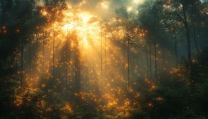 Magical Forest Wallpaper: Sun Rays, Fireflies, Enchanted Woods, Scenic