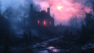 Haunted House Wallpaper, Spooky Landscape Background, Halloween Theme Wallpaper
