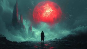 Blood Moon wallpaper, Dark Fantasy wallpaper, Sci-fi wallpaper, Man Silhouette