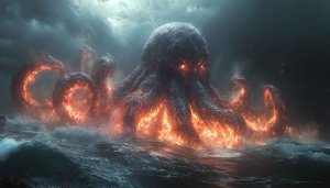 Fiery Octopus Wallpaper: Sea Monster, Kraken, Lava, 4k Wallpaper