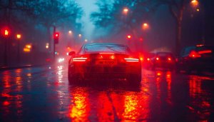 Rainy Night Car Wallpaper: Stunning Cityscape Automotive Photography
