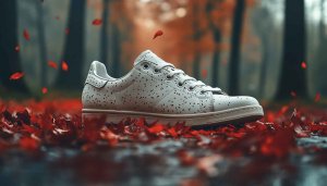 Adidas Sneaker Wallpaper in Autumn Leaves, Stylish Shoe Background
