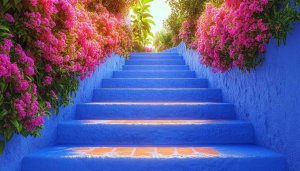 Blue Stairway Wallpaper, Flower Wallpaper, Scenery Wallpaper, Desktop Wallpaper