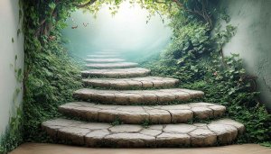 Nature Wallpaper: Stone Steps, Lush Greenery, Fantasy Scenery, 4K