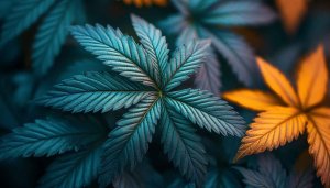 Teal Marijuana Leaves Wallpaper: Cannabis Plant 4K for Desktop