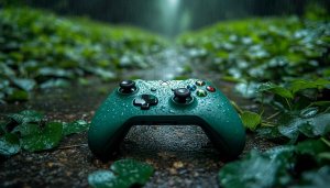 Xbox Controller Wallpaper: Green Controller in Rain, Gaming 4K
