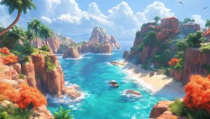 Tropical Island Wallpaper, Beach Landscape Wallpaper, Ocean Cliffside Scenery
