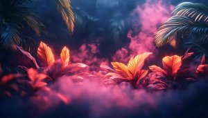 Tropical Leaves Pink Mist Wallpaper 4K | Nature Desktop Background
