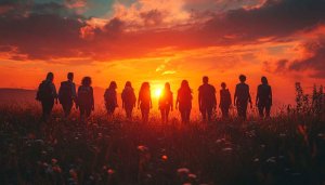 Friendship Sky Wallpaper: Sunset Silhouette Group Wallpaper for Laptop