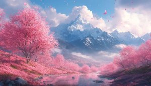 Pink Cherry Blossom Tree Spring Scenery Wallpaper for Desktop 4K
