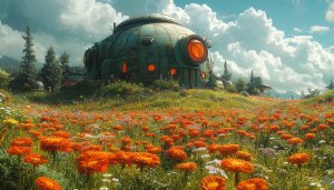 Sci-Fi Flower Field Wallpaper, Alien Structure, 4K Wallpaper