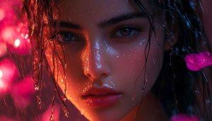 Woman Portrait Wallpaper: Rain, Glowing Skin, Aesthetic Wallpaper, 4K