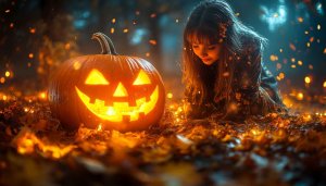 Halloween Pumpkin Wallpaper Girl Autumn Festive Season Aesthetic 4K
