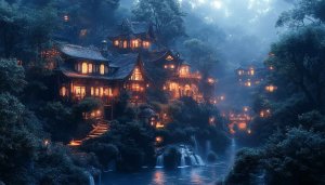 Enchanted Forest Village Wallpaper: Fantasy Landscape 4K Wallpaper
