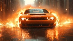 Dodge Challenger Car Wallpaper in Rain - 4k Wallpaper