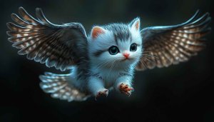 Cute Kitten Wallpaper: Flying Cat with Wings 4k Wallpaper