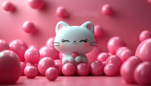 Cute Cat Wallpaper, Pink Theme, Aesthetic Wallpaper for Desktop, 4K