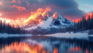 Mountain Lake Reflection Wallpaper: Winter Landscape, 4k, Desktop