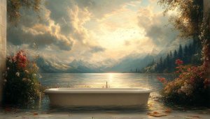 Aesthetic Lake View Bathtub Wallpaper For Desktop and Mobile