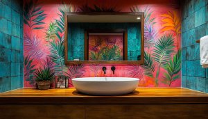 Tropical Wallpaper, Bathroom Wallpaper, Leaf Wallpaper, Interior Design Wallpaper
