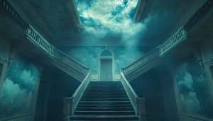 Haunted House Wallpaper, Mansion Wallpaper, Spooky Stairs, Eerie Sky