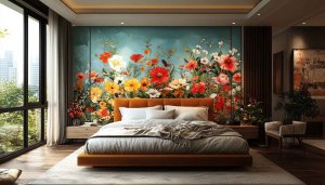 Floral Bedroom Wallpaper, Aesthetic Room Decor, Interior Design Wallpaper