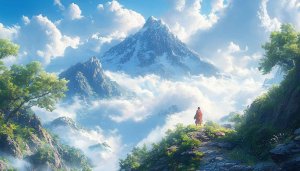 Mountain Wallpaper: Landscape, Peak, Clouds, Nature, Monk, Scenery, 4K