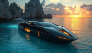 Luxury Yacht Wallpaper: Black Boat at Sunset - 4K Wallpaper