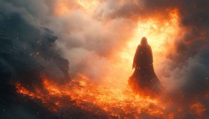 Hell Landscape Wallpaper, Hooded Figure, Lava Scenery Wallpaper for Desktop