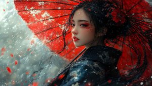 Geisha Wallpaper, Asian Woman with Umbrella, Rain Wallpaper, 4k Wallpaper