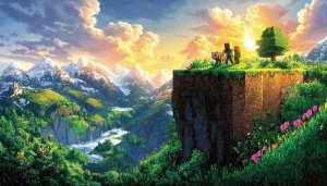 Epic Minecraft Wallpaper: Landscape, Sunset, Mountains, HD, 4K, Desktop