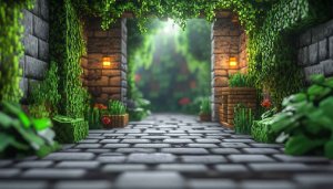 Minecraft Wallpaper, Garden, Path, Stone, Green, Landscape, PC Wallpaper